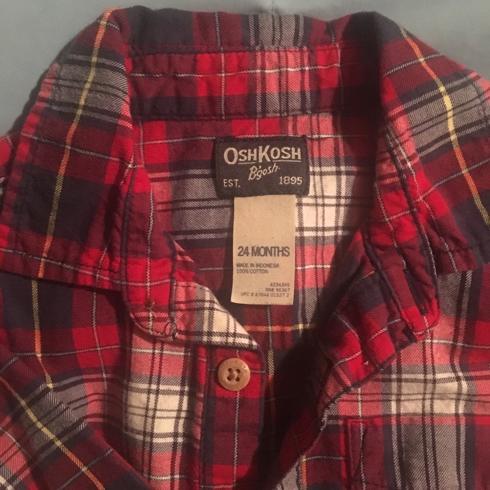 OshKosh B’gosh Red Plaid Button Down Onesie